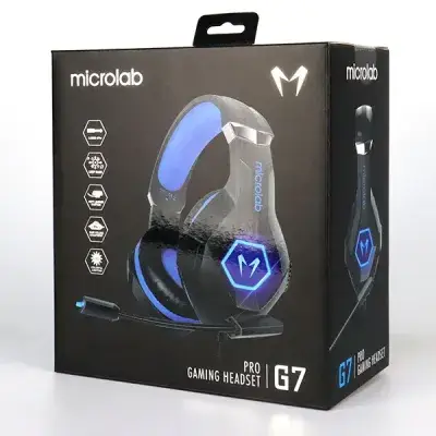 Microlab G7 Dual Mode Stereo Gaming Headphone features immersive sound, RGB luminous lighting, a built-in mic, and dual connectivity for gaming and entertainment.