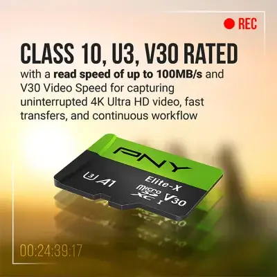 PNY Elite X Class 10 U3 V30 microSD Flash Memory Card 3 400x400 1