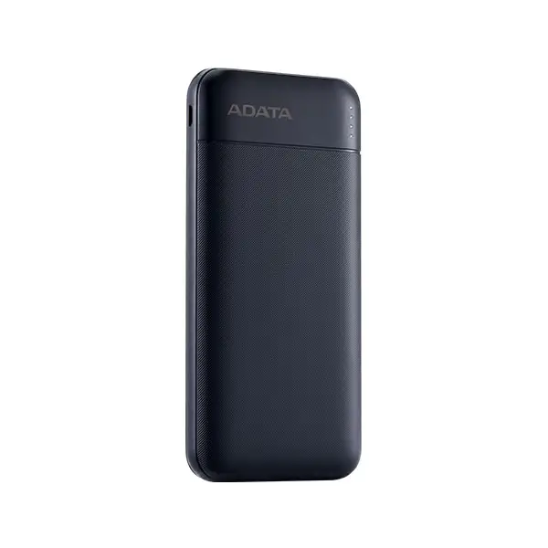 ADATA C100 10000mAh fast charging power bank, slim design, shown charging a smartphone. Portable external battery charger for mobile devices