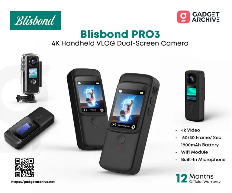 Blisbond Pro3 compact 4K action camera with front display for vlogging