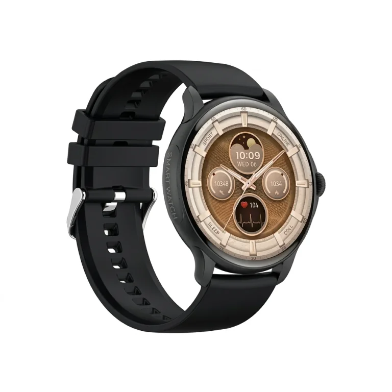 Blisbond Senor AMOLED Bluetooth Calling Smart Watch with black strap and round HD display