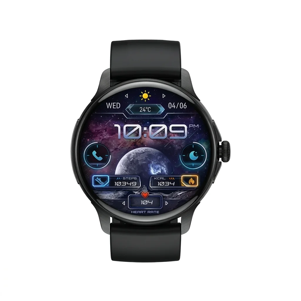Blisbond Senor AMOLED Bluetooth Calling Smart Watch lifestyle view with round display and silicone strap
