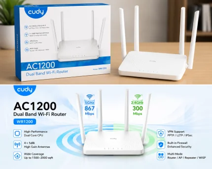 Cudy WR1200 AC1200 dual band wireless WiFi router with 4 high gain antennas